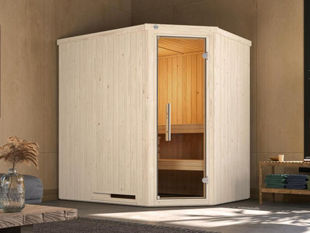 Weka Elementsauna Varberg 1 Trend in weiß, inkl. 5,4 kW Ofen Kompakt mit integrierter Steuerung, Gan