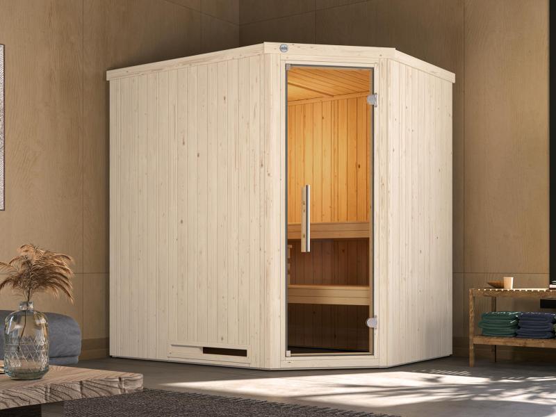 Weka Elementsauna Varberg 1 Trend in weiß, inkl. 4,5 kW Bioofen (BioS) mit digitaler Steuerung, Ganz
