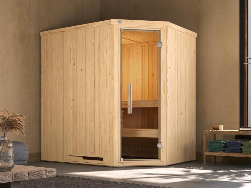 Weka Elementsauna Varberg 1, inkl. 4,5 kW Saunaofen (OS) mit digitaler Steuerung,  Ganzglastür