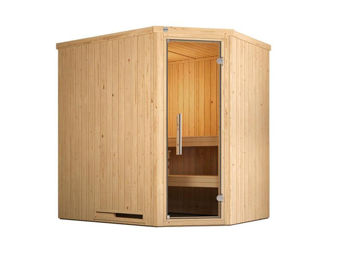 Weka Elementsauna Varberg 1, inkl. 4,5 kW Bioofen (BioS) mit digitaler Steuerung, Ganzglastür