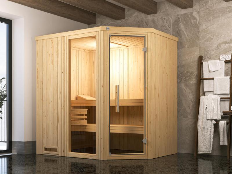 Weka Elementsauna Varberg 1, inkl. 4,5 kW Saunaofen (OS) mit digitaler Steuerung,  Ganzglastür und F