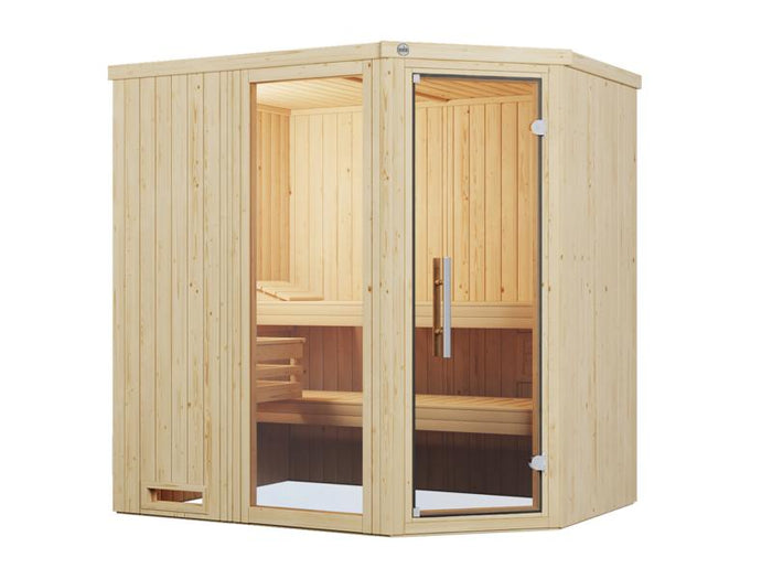Weka Elementsauna Varberg 1,weiß, inkl. 4,5 kW Saunaofen(OS) mit digitaler Steuerung, Ganzglastür un