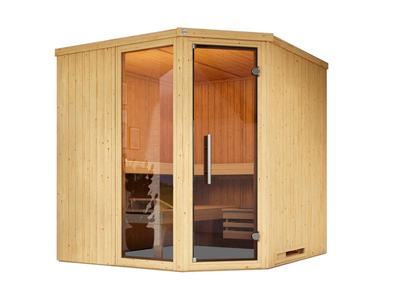 Weka Elementsauna Varberg 3, inkl. 9 kW Ofen Kompakt integr. Steuerung, Ganzglastür und Fenster