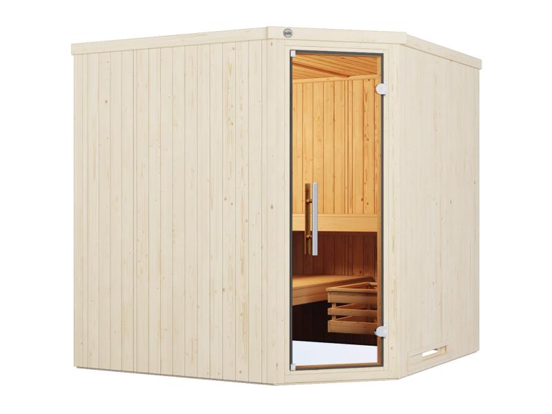 Weka Elementsauna Varberg 3, weiß, inkl. 9 kW Ofen Kompakt integr. Steuerung, Ganzglastür