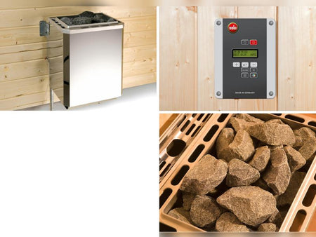 Weka Elementsauna Varberg 4 Trend, weiß, inkl. 9 kW Bioofen digitale Steuerung (BioS), Ganzglastür u