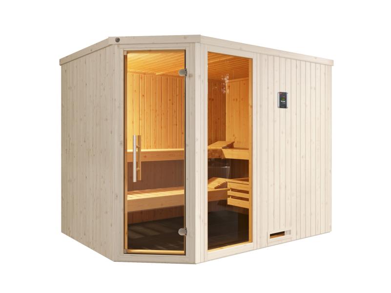 Weka Elementsauna Varberg 4 Trend, weiß, inkl. 9 kW Ofen Kompakt integr. Steuerung, Ganzglastür und 