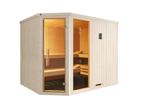 Weka Elementsauna Varberg 4 Trend,weiß, inkl. 9 kW Ofen digitale Steuerung (OS), Ganzglastür und Fen