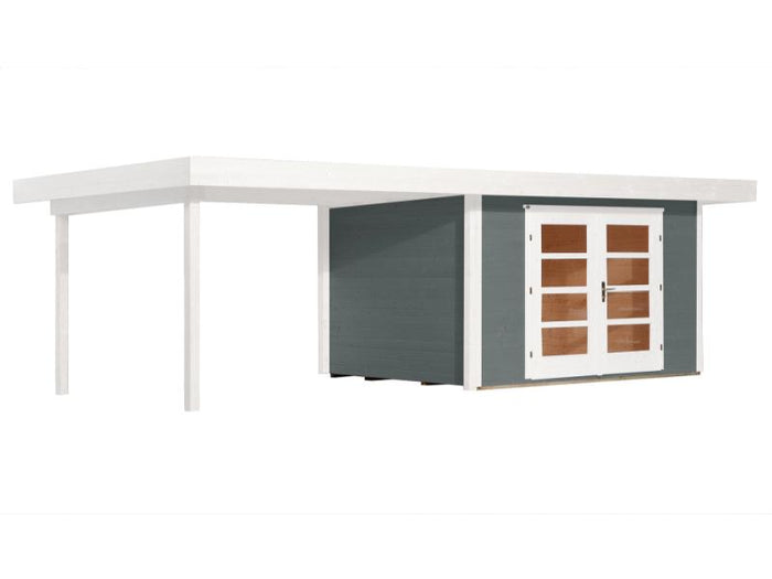 Weka Gartenhaus 126 B Plus Gr. 2 grau mit Anbaudach 300 cm