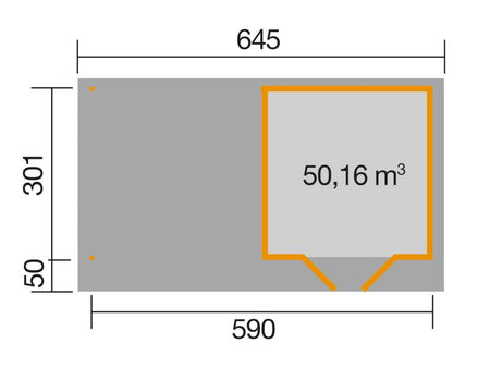 Weka Gartenhaus 126 B Plus Gr. 2 natur mit Anbaudach 300 cm