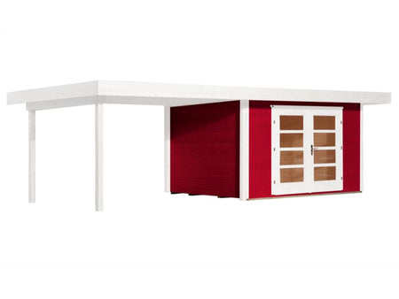 Weka Gartenhaus 126 B Plus Gr. 2 schwedenrot mit Anbaudach 300 cm