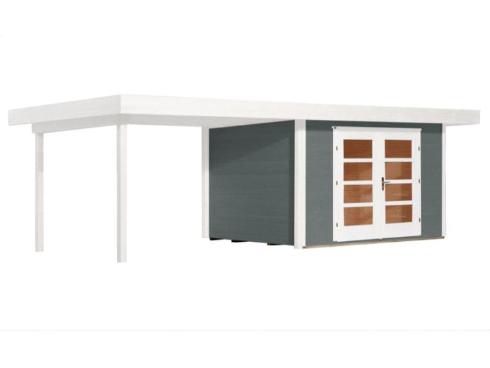 Weka Gartenhaus 126 Gr. 1 in grau mit Anbaudach 300 cm