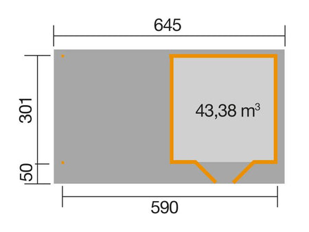 Weka Gartenhaus 126 Gr. 2 in grau mit Anbaudach 300 cm