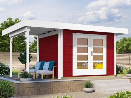 Weka Gartenhaus 126 Gr. 2 in schwedenrot mit Anbaudach 150 cm