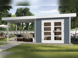 Weka Gartenhaus 126 Plus Gr. 1 grau mit Anbaudach 300 cm