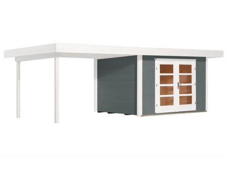 Weka Gartenhaus 126 Plus Gr. 1 grau mit Anbaudach 300 cm