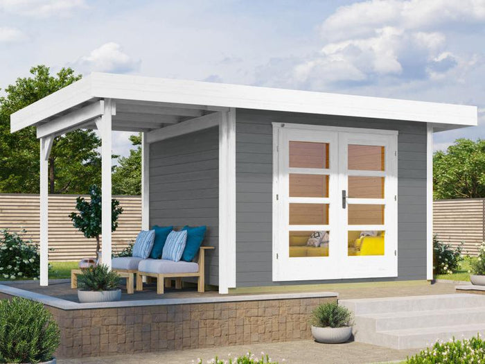 Weka Gartenhaus 126 Plus Gr. 1 mit Anbaudach 150 cm grau