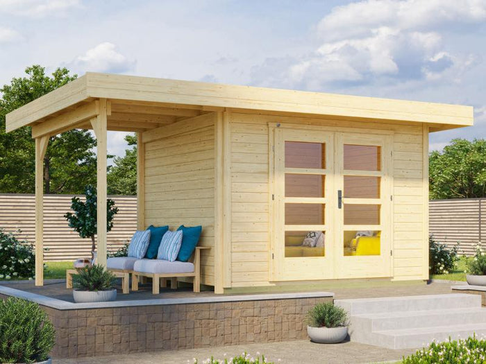 Weka Gartenhaus 126 Plus Gr. 2 natur mit Anbaudach 150 cm