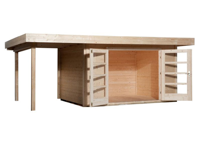 Weka Gartenhaus 126 Plus Gr. 2 natur mit Anbaudach 150 cm