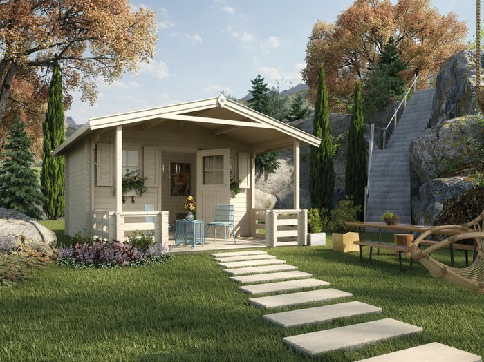 Weka Gartenhaus 138 Gr. 1 mit Vordach und Terrasse