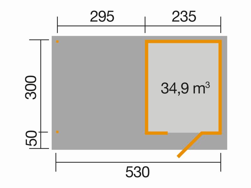 Weka Gartenhaus 172 Größe 2 grau mit Anbaudach 295 cm