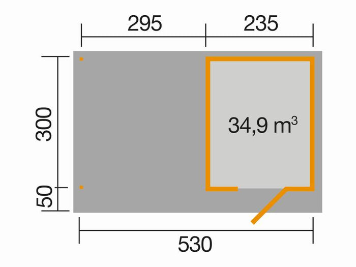 Weka Gartenhaus 172 Größe 2 grau mit Anbaudach 295 cm