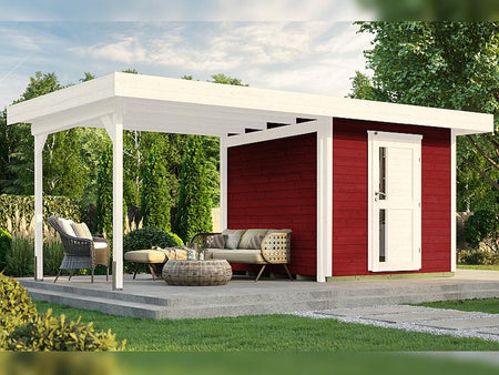 Weka Gartenhaus 172 Größe 2 schwedenrot mit Anbaudach 295 cm