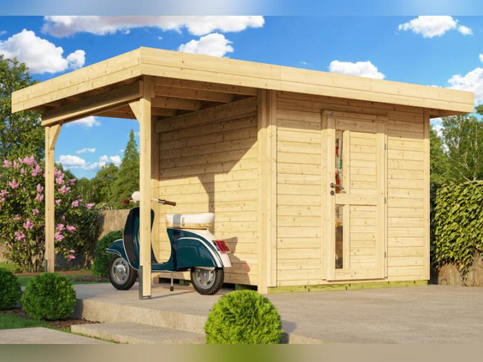 Weka Gartenhaus 172A Größe 1 natur mit Anbaudach 147 cm