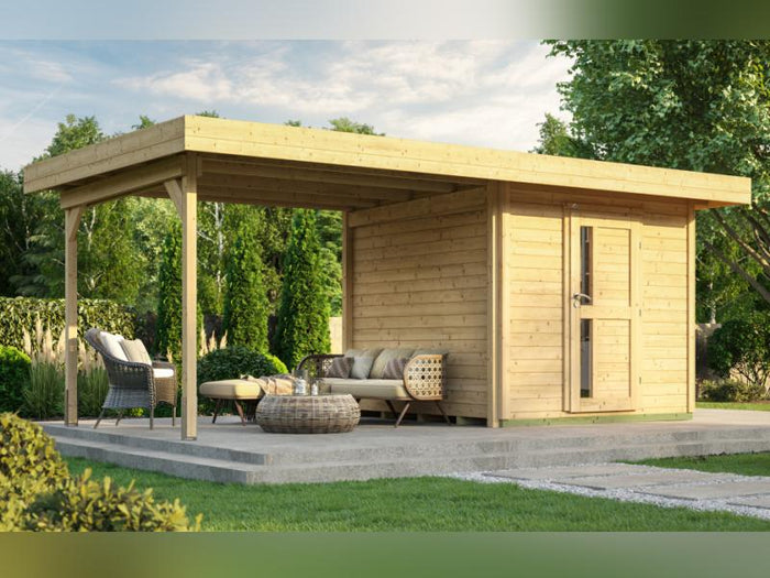 Weka Gartenhaus 172B Größe 1 natur mit Anbaudach 295 cm
