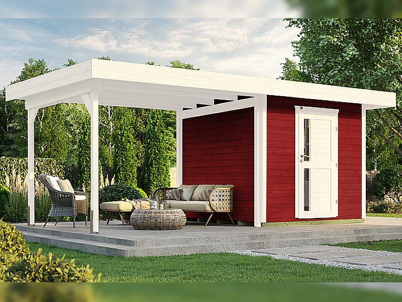 Weka Gartenhaus 172B Größe 1 schwedenrot mit Anbaudach 295 cm