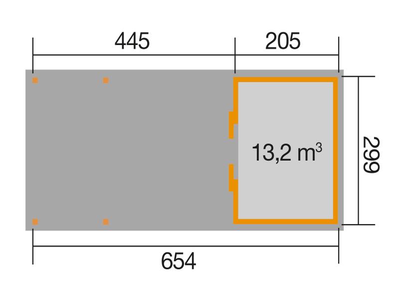 Weka Gartenhaus 225 Gr. 1 und Anbaudach 445 cm