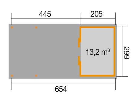 Weka Gartenhaus 225 Gr. 1 und Anbaudach 445 cm