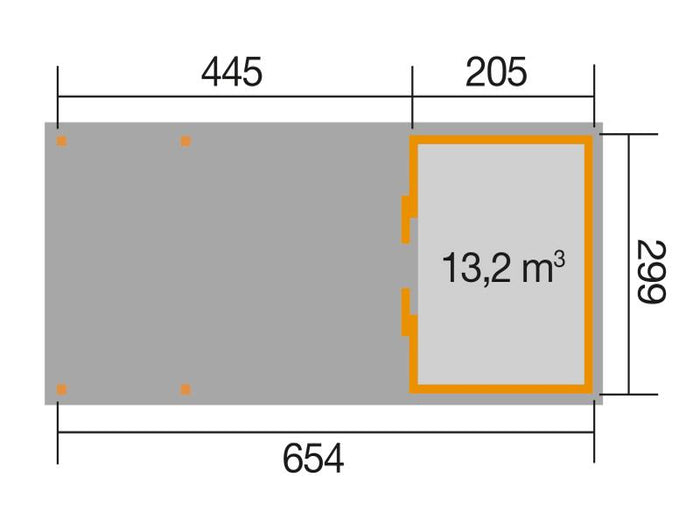 Weka Gartenhaus 225 Gr. 1 und Anbaudach 445 cm