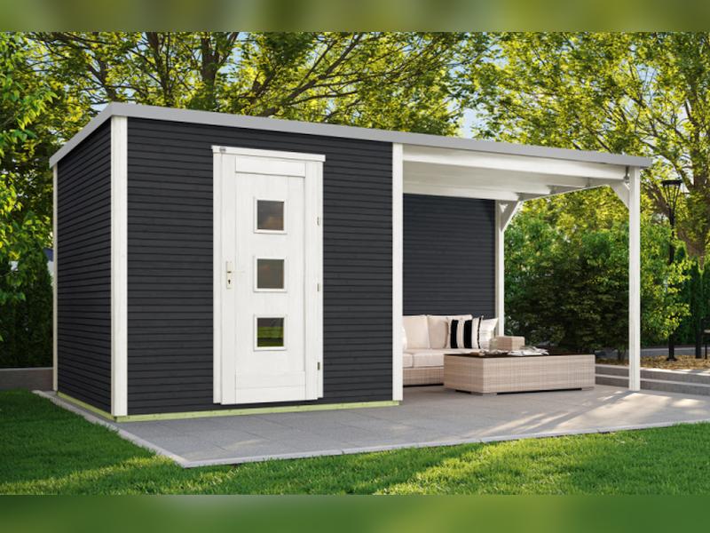 Weka Gartenhaus 413 B Gr 1 anthrazit mit Anbau 300 cm