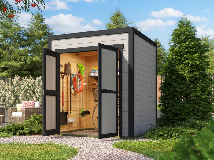 Weka Gartenhaus Batu 1, 28mm, inkl. Vollholz-Doppeltür, Hellgrau