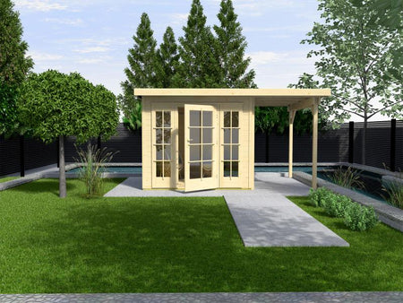 Weka Gartenhaus wekaLine 172 Größe 2 natur E-Glastür und 2 Fensterpaneele Anhang 300 cm