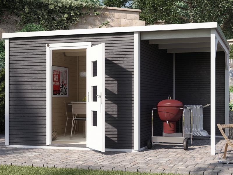 Weka Gartenhaus wekaLine 413 A Gr 2 anthrazit mit Anbau 150 cm