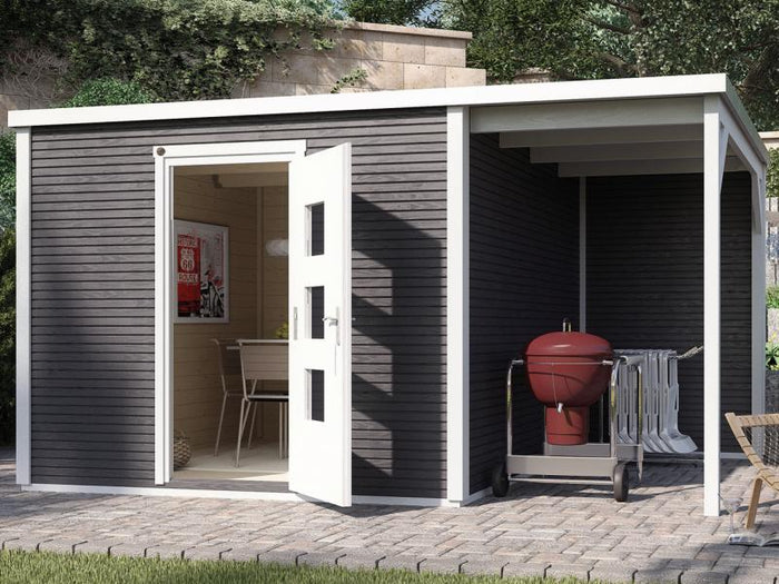 Weka Gartenhaus wekaLine 413 A Gr 2 anthrazit mit Anbau 150 cm