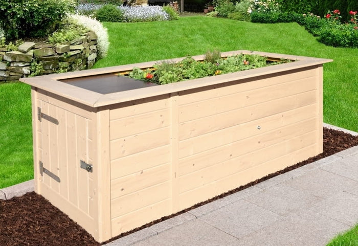 Weka Hochbeet 669 mit Ablagefläche und Abstellraum 205 x 79 cm natur