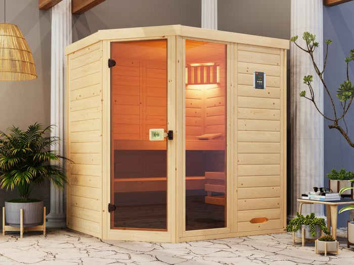 Weka Massivholz-Elementsauna Laukkala 2 GTF, inkl. 5,4 kW Ofen Kompakt integr. Steuerung, mit Saunal