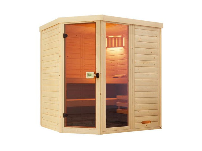 Weka Massivholz-Elementsauna Laukkala 2 GTF, inkl. 5,4 kW Ofen Kompakt integr. Steuerung, mit Saunal