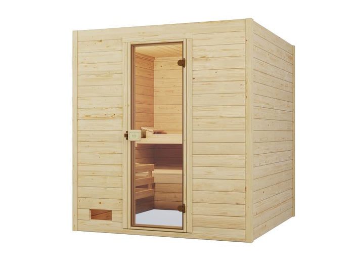 Weka Massivholzsauna Valida 3 GT, inkl. 5,4 kW Ofen Kompakt integr. Steuerng, Ganzglastür