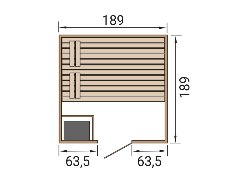 Weka Massivholzsauna Valida 3 GT, inkl. 5,4 kW Ofen Kompakt integr. Steuerng, Ganzglastür