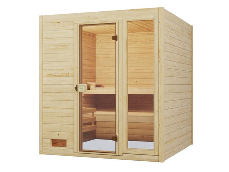 Weka Massivholzsauna Valida 3 GTF Sparset inkl. 9 kW Kompakt-Ofenset und Sauna-Leuchtenset