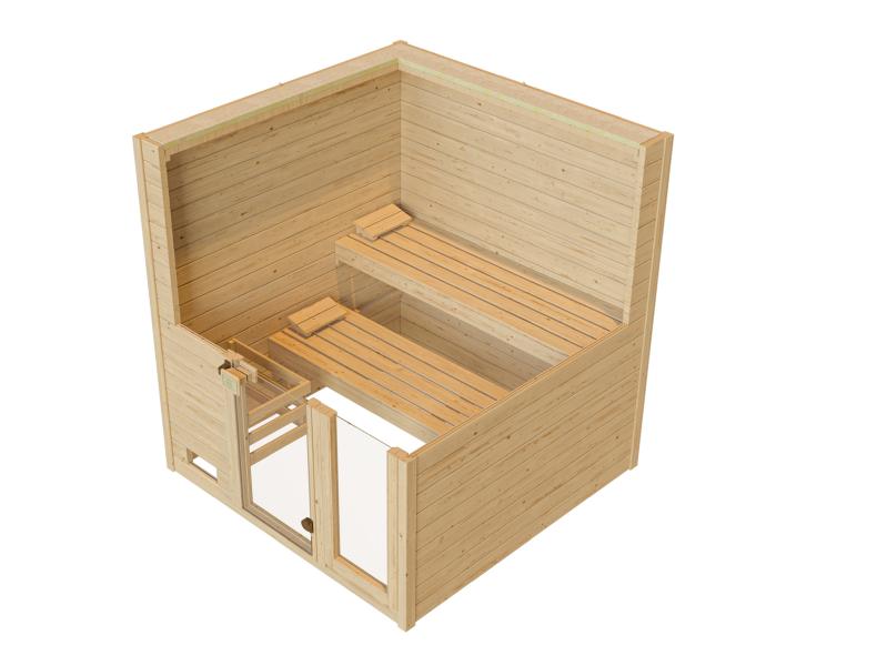 Weka Massivholzsauna Valida 3 GTF, inkl. 5,4 kW Ofen Kompakt integr. Steuerng, Ganzglastür und Fenst