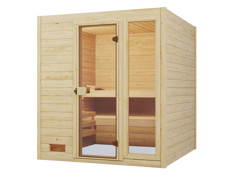 Weka Massivholzsauna Valida 3 GTF, inkl. 7,5 kW Ofen digitale Steuerng (OS), Ganzglastür und Fenster