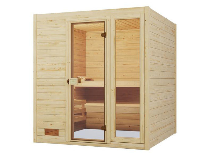 Weka Massivholzsauna Valida 3 GTF, inkl. 7,5 kW Bioofen digitale Steuerng (BioS), Ganzglastür und Fe