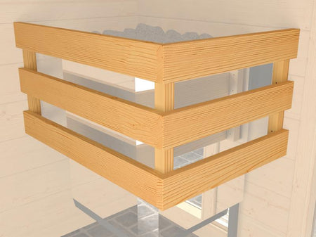 Weka Massivholzsauna Valida 3 GTF, inkl. 7,5 kW Bioofen digitale Steuerng (BioS), Ganzglastür und Fe