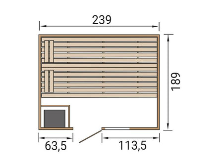 Weka Massivholzsauna Valida 4 GTF, inkl. 7,5 kW Bioofen digitale Steuerng (BioS), Ganzglastür und Fe