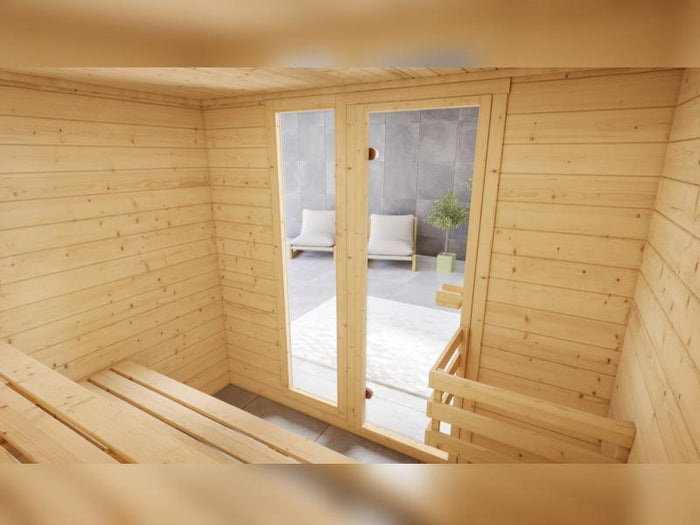 Weka Massivholzsauna Valida 4 GTF, inkl. 7,5 kW Ofen digitale Steuerng (OS), Ganzglastür und Fenster