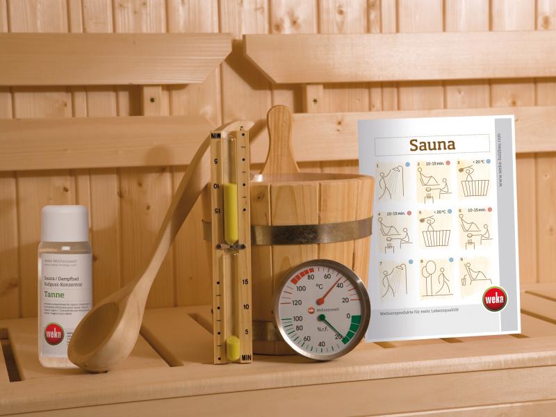 Weka Massivholzsauna Valida Eck 1 GTF Sparset 1 inkl. 4,5 kW Kompakt-Ofenset, Sauna-Leuchtenset, Zub